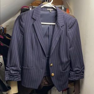 Blue and white pinstripe suit jacket